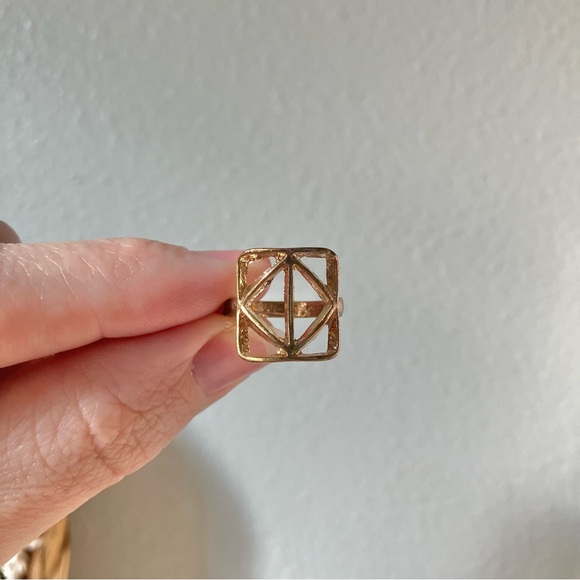 Elements Gold Square Diamond Symbol Open Ring “Venya” Earth Alchemy - Picture 10 of 12